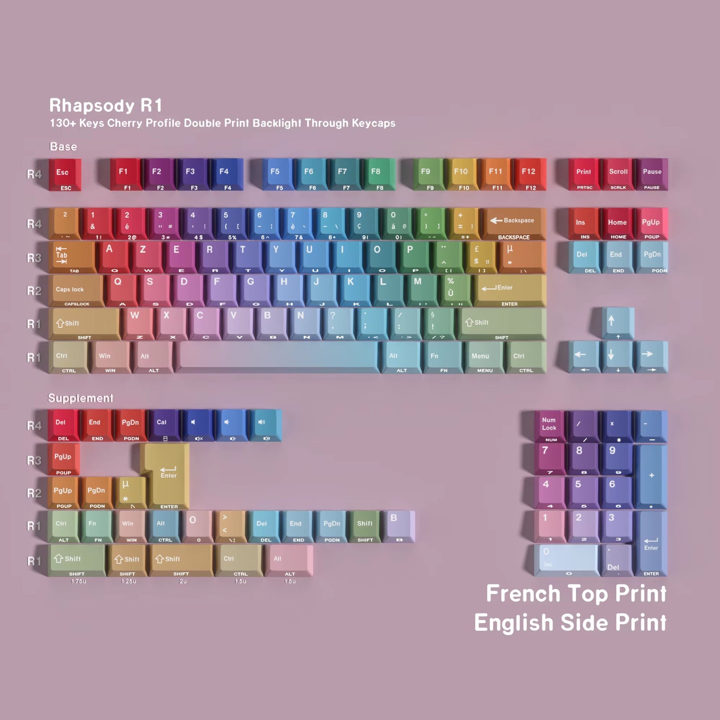 Korean Russian Japanese Spanish Cherry Profile Double Print Keycap Rainbow Gradient 130 Key Caps Mechanical Keyboard AJAZZ AULA