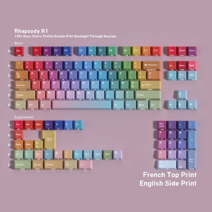 Korean Russian Japanese Spanish Cherry Profile Double Print Keycap Rainbow Gradient 130 Key Caps Mechanical Keyboard AJAZZ AULA