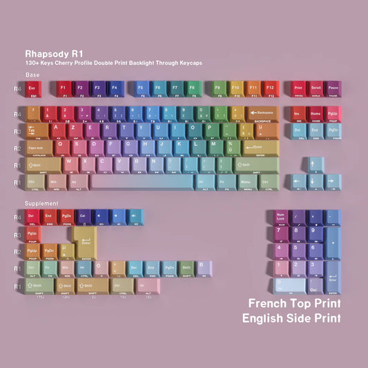 Korean Russian Japanese Spanish Cherry Profile Double Print Keycap Rainbow Gradient 130 Key Caps Mechanical Keyboard AJAZZ AULA