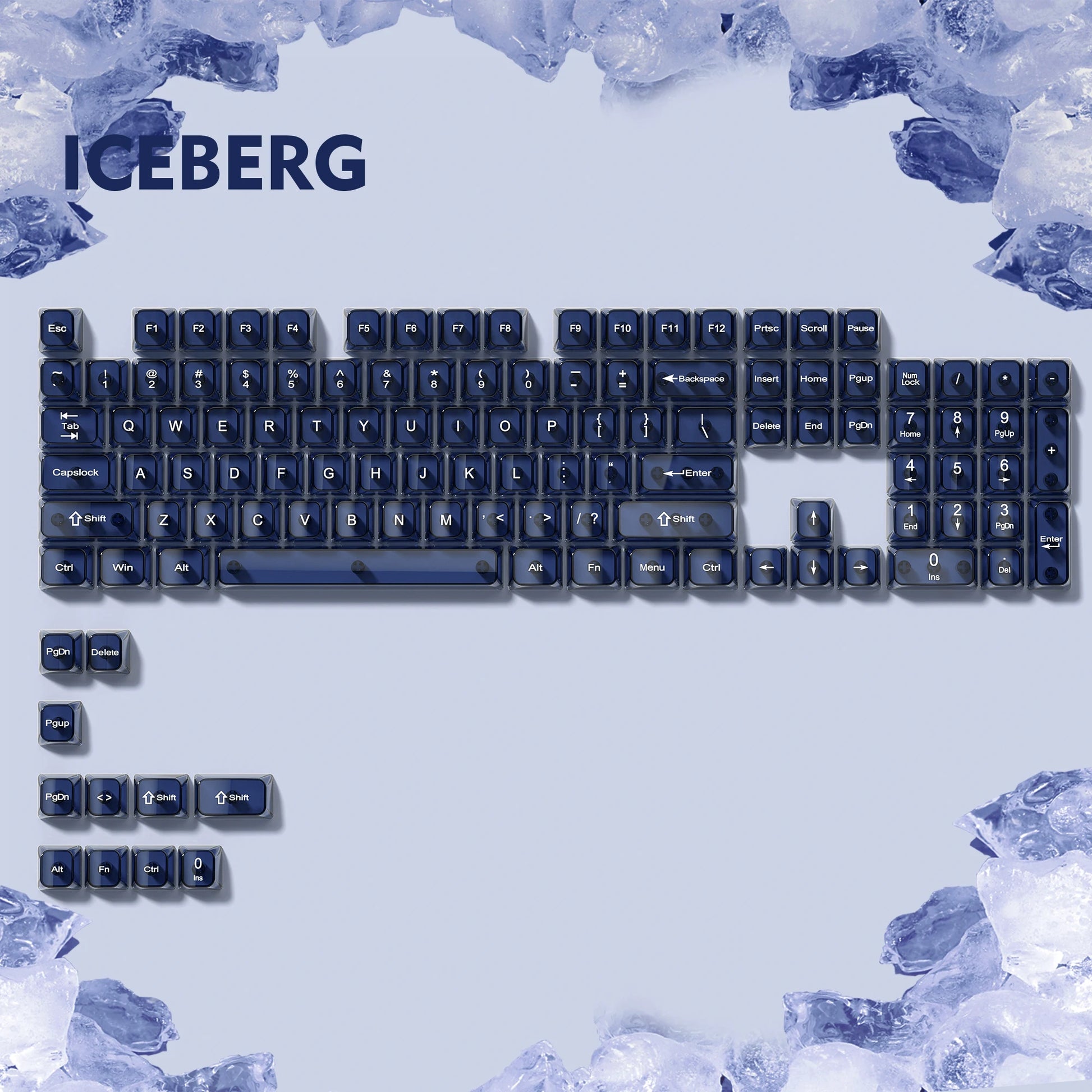 115 Keys Dark Blue MDA Profile Transparent Clear Keycaps Crystal PC Keycap RGB Shine through Key Cap for MX Switch Keyboard