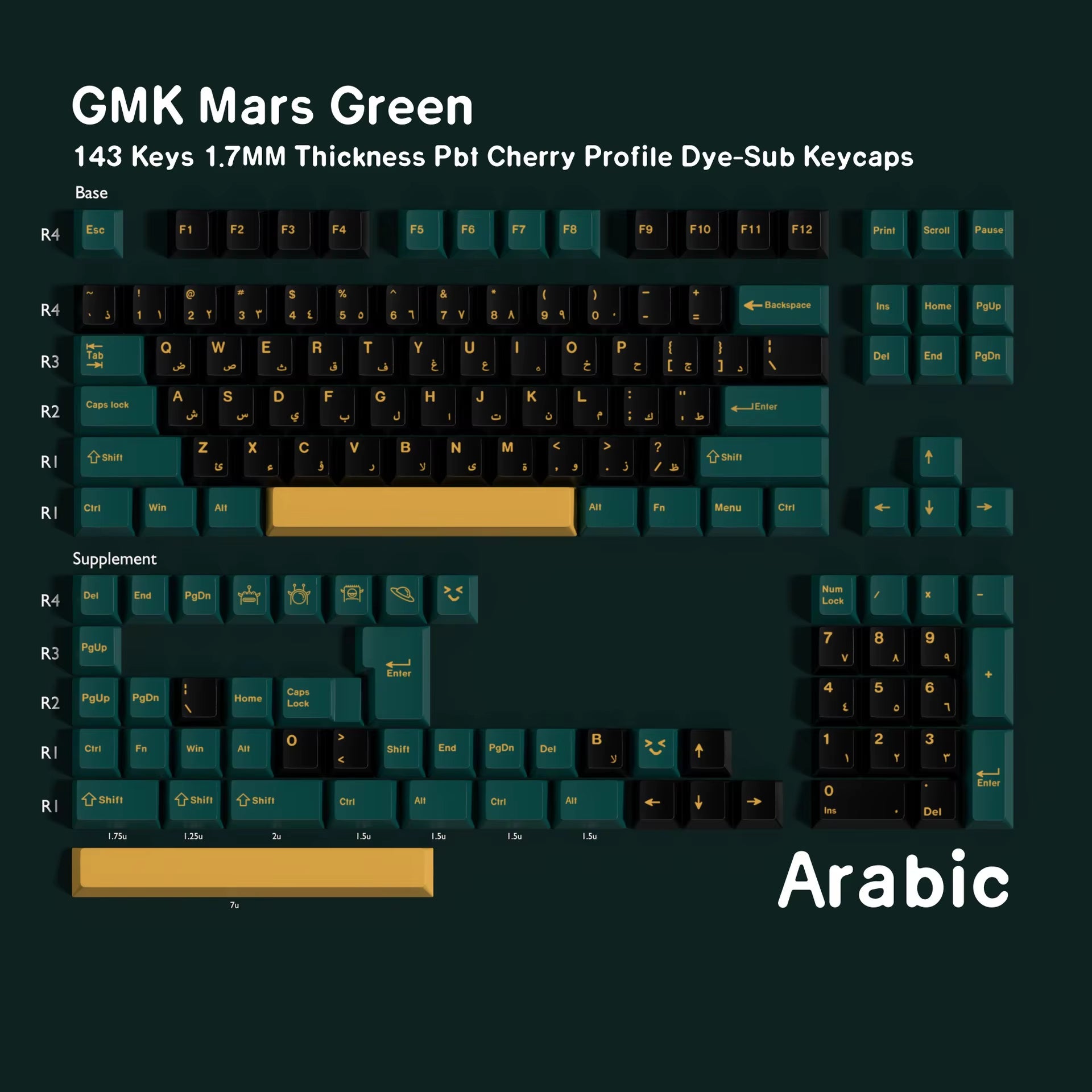 Spanish Japanese Korean Russian French Arabic BRPT Green Keycap Cherry Profile PBT Backlight Key Cap Mechanical Keyboard Aulaf75